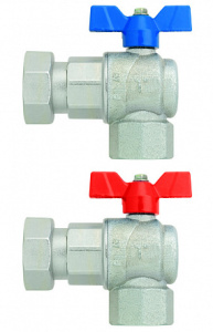 Кран шаровой EVOLUTION, угл., 1/2"х3/4"(В-нак.гайка), крас.бабочка