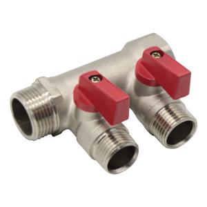 Коллектор с отсекающими шаровыми кранами, 2 выхода 3/4"х1/2" Kromwell