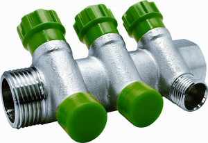 Коллектор с регулируемыми клапанами и переходами на наружную резьбу 2 выхода 1" x 1/2" (Арт.:EU.ST30