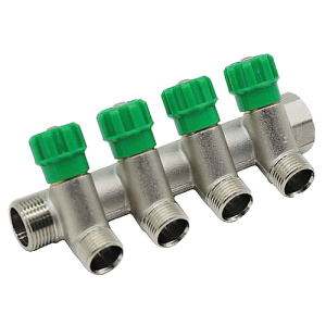 Коллектор с регулируемыми вентилями и переходами на наружную резьбу, 4 выхода 1"х1/2" Kromwell