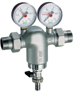 Фильтр 1 1/4", НР-НР, 300 мкм, с манометром, Tmax: 95 °С, 25 бар FAR