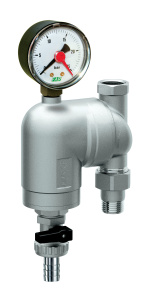 Фильтр с поворотным соединением, 1/2", ВР-НР, 300 мкм, с манометром, Tmax: 95 °С, 25 бар FAR