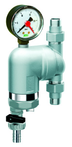 Фильтр с поворотным соединением, 1/2", НР-НР, 300 мкм, с магнитной вставкой, с манометром, Tmax: 95 °С, 25 бар FAR