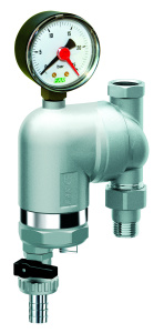 Фильтр с поворотным соединением, 1/2", ВР-НР, 100 мкм, с магнитной вставкой, с манометром, Tmax: 95 °С, 25 бар FAR