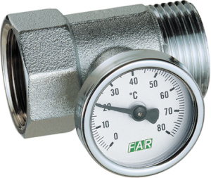 Вставка 1", НР-ВР, с термометром 0-80 _С, хромированная FAR