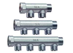 Коллектор 1" (ВР-НР) с 4 отв. 1/2" НР (межосев. 36 мм), EU