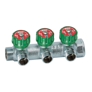 Коллектор регулирующий 3/4" (ВР-НР) с 3 отв. 1/2"EU с вставкой под плоское уплотнение