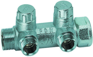 Коллектор запорный 1", ВР-НР, 2 отвода 3/4"EU, НР FAR