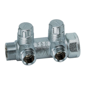 Коллектор запорно-балансировочный 3/4" на 2 отвода 1/2"EU c вставкой под уплотнение FAR