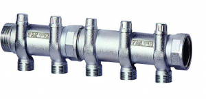 Коллектор запорный 1 1/2"(ВР-НР) с 5 отв. М33х1,5 для труб 20-26 мм