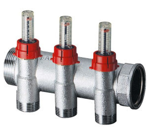 Коллектор запорный 1 1/4"(ВР-НР) с расходомер., 3отв. М24х19