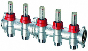 Коллектор запорный 1"(фланцев.) с расходомер., 3отв. М24х19
