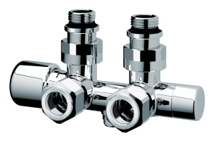 Узел Н-образный, с термо. и зап.клапанами, угловой, М24х19 - 1/2", НР, цвет серебро FAR