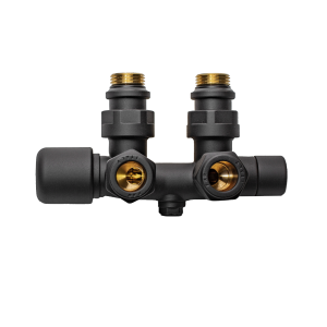 Н-узел с термо.и зап.клапанами, угл., М24х19 - 1/2"НР, черный