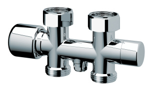 Узел Н-образный, с термо. и зап.клапанами, прямой, 3/4"EU - 3/4", ВР, цвет серебро FAR