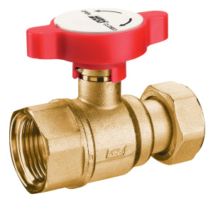 Кран шаровой 3/4, латунный, с накид.гайкой 1, красная ручка
