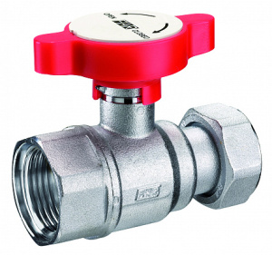 Кран шар., 3/4", хром., с накид.гайкой 1", красная ручка