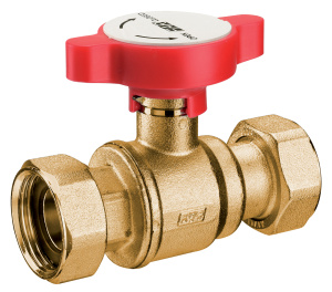 Кран шаровой 1"х1", латунный, с 2 накид.гайками., красная ручка
