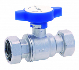 Кран шаровой 1"х1", хром., с 2 накид.гайками., синяя ручка