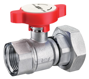 Кран шаровой 1"х1 1/2", с накидной гайкой, хромированный, цвет ручки синий FAR