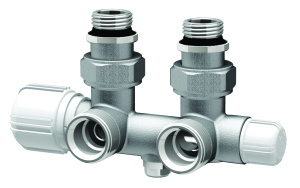 Узел Н-образный, с термо. и зап.клапанами, угловой, 3/4"EU - 1/2", НР FAR