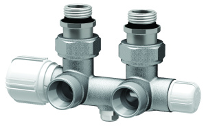 Узел Н-образный, с термо. и зап.клапанами, угловой, М24х19 - 1/2", НР FAR