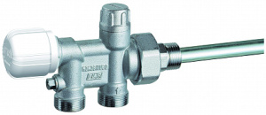 Узел терморегулирующий нижнего подключения, с запорным вентилем, отводы М24х19, к радиатору 1/2", для 1 и 2-трубных систем FAR