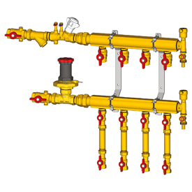 Узел коллекторный отопления этажный, 3/4" x 1/2" / 4, компактный, со встроенными запорно-регулирующими клапанами, 4 о