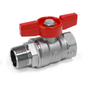 Кран шаровой для счетчиков, 1/2"M x 1/2", ручка-бабочка, красная, НР-отвод накидная гайка, хромирова