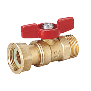 Кран шаровой для счетчиков, 1/2"M x 3/4", ручка-бабочка, красная, НР-отвод накидная гайка, нехром.