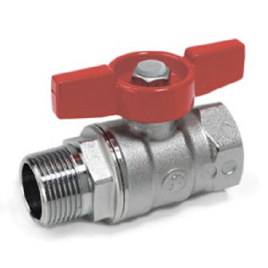 Кран шаровой, стандартный проход, 1”, ручка-бабочка, красная, ВР-НР, хромированный