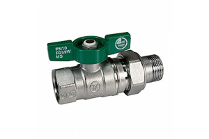 Кран шаровой для питьевой воды с отводом, 3/4", ручка-бабочка зеленая, ВР-НР, хромированный