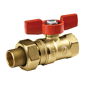 Кран шаровой с отводом, стандартный проход, 1”F x 1”M, ручка-бабочка, красная, ВР-НР, хромированный