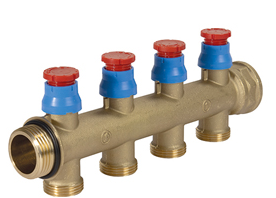 Коллектор сборный с регулирующими клапанами, 1" x 3/4"E, 3 отвода