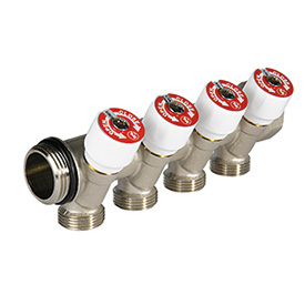 Коллектор сантехнический с никелированными вентилями, 3/4" x 3/4", с 4 выходами Giacomini