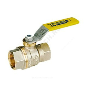 Кран шаровой для газа, полнопроходной, 1/2”, ручка-рычаг, желтая, ВР-ВР, никелированный