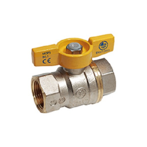 Кран шаровой для газа, полнопроходной, 1/2”, ручка-бабочка, желтая, ВР-ВР, никелированный