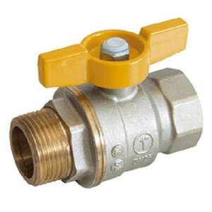 Кран шаровой для газа, полнопроходной, 3/4”, ручка-бабочка, желтая, ВР-НР, никелированный