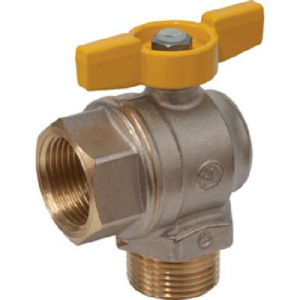 Кран шаровой для газа, угловой, полнопроходной, 1/2”, ручка-бабочка, желтая, ВР-НР, никелированный
