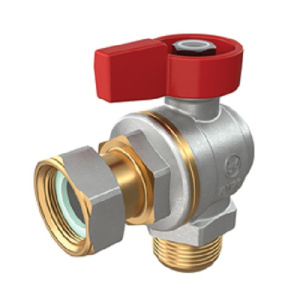 Кран шаровой угловой полнопроходной для котлов и счетчиков, НР 1/2"M x 1/2"гайка, ручка-флажок