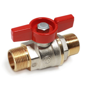 Кран шаровой с шаром DADO, полнопроходной, 1 1/4", ручка-бабочка, красная, НР-НР, никелированный