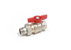 Кран шаровой с шаром DADO, полнопроходной с отводом, 1"F x 1"M, ручка-бабочка, красная, ВР-НР, никелированный