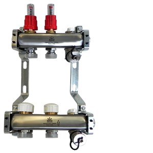 Коллекторный блок с расходомерами и термостатическими клапанами 1"x3/4"EU x2, в комплекте ручн.воздухоотводчик, сливн.кран