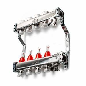 Коллекторный блок с расходомерами и термостатическими клапанами 1"x3/4"EU x4, в комплекте ручн.воздухоотводчик, сливн.кран
