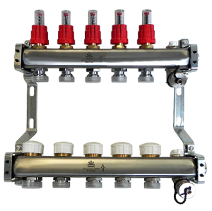 Коллекторный блок с расходомерами и термостатическими клапанами 1"x3/4"EU x5, в комплекте ручн.воздухоотводчик, сливн.кран