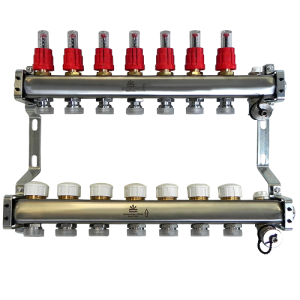 Коллекторный блок с расходомерами и термостатическими клапанами 1"x3/4"EU x7, в комплекте ручн.воздухоотводчик, сливн.кран