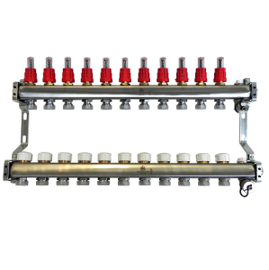 Коллекторный блок с расходомерами и термостатическими клапанами 1"x3/4"EU x11, в комплекте ручн.воздухоотводчик, сливн.кран