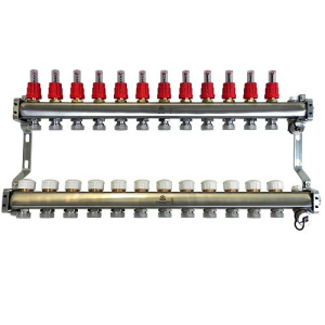 Коллекторный блок с расходомерами и термостатическими клапанами 1"x3/4"EU x12, в комплекте ручн.воздухоотводчик, сливн.кран