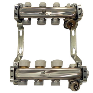 Коллекторный блок с балансировочными и термостатическими клапанами 1"x3/4"EU x3, в комплекте ручн.воздухоотводчик, сливн.кран