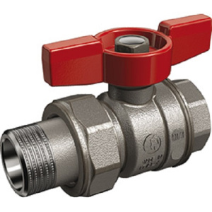 Кран шаровой с отводом полнопроходной, ВР-НР, хромированный, ручка - бабочка красная. 1"x1"